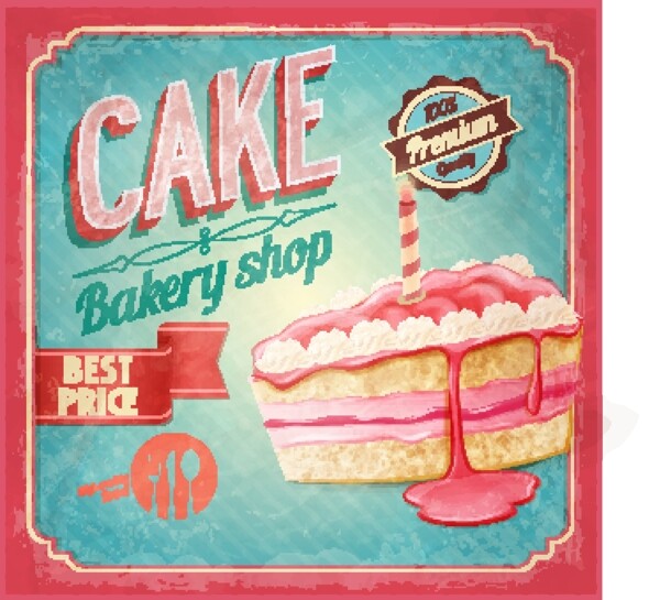 粉色三角蛋糕面包店海报矢量