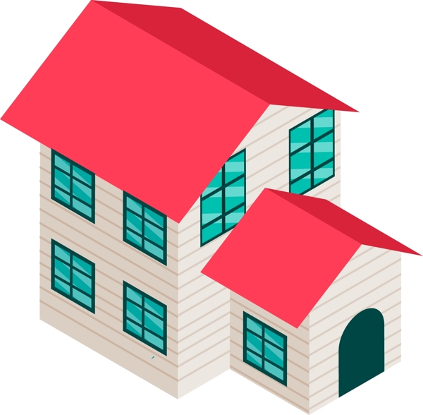 2.5D红色房顶房屋建筑元素可商用