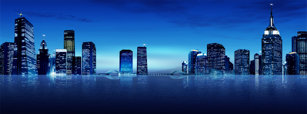蓝色城市建筑banner背景图