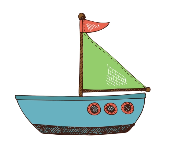卡通手绘渔船EPS