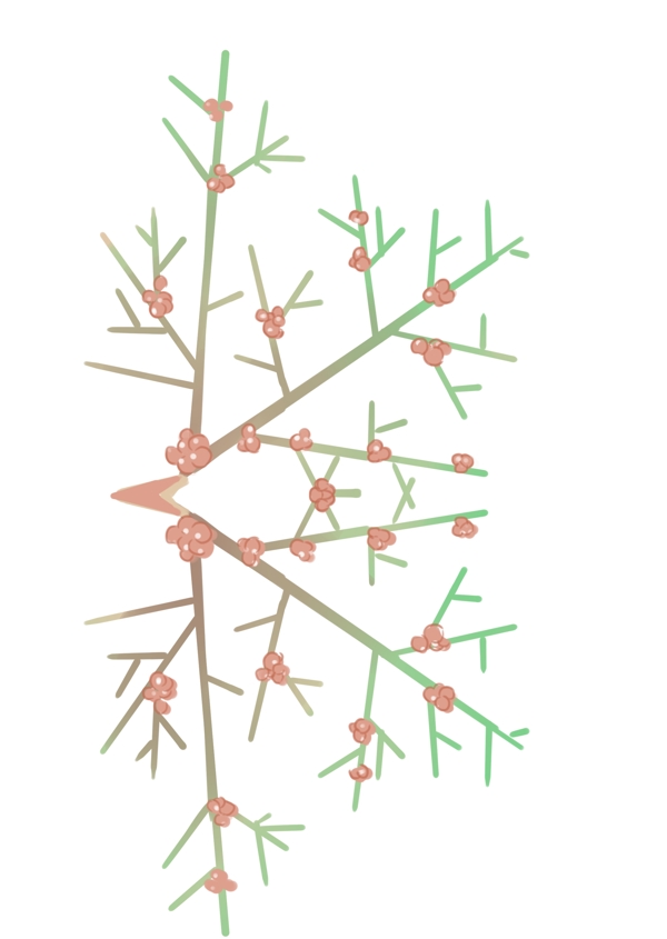 红色花朵树枝插图