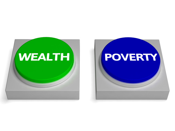 贫富的按钮显示富有或身无分文