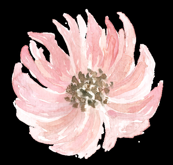 水墨花卉卡通透明素材