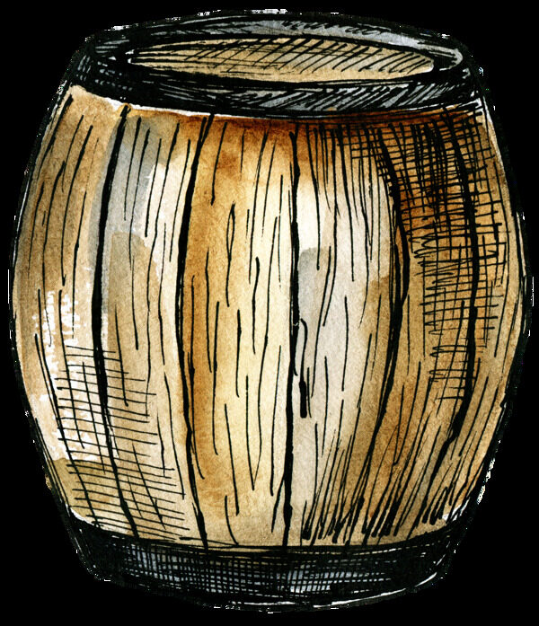木纹酒桶卡通透明素材