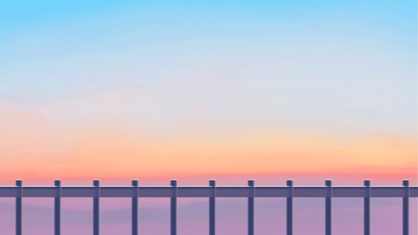 唯美彩绘清晨海边护栏背景设计