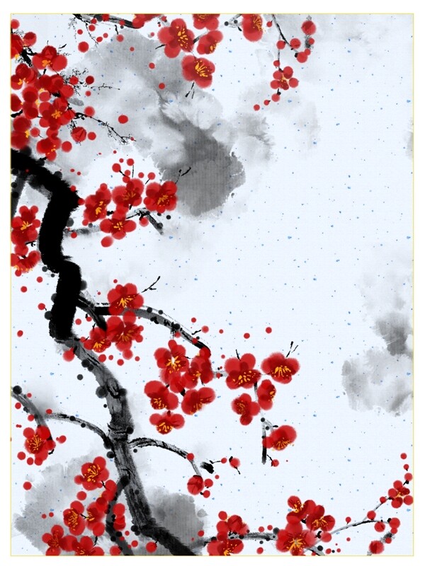 原创手绘中国风水墨背景写意梅花装饰画
