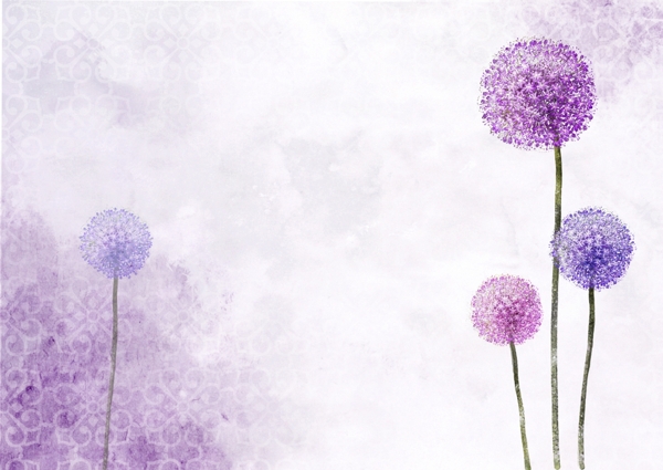 现代浪漫紫色蒲公英花纹背景墙