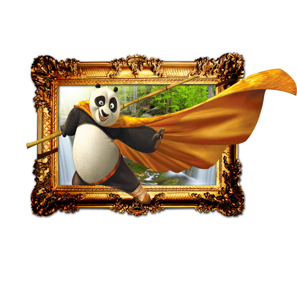 3D立体功夫熊猫出框墙画壁画背景墙