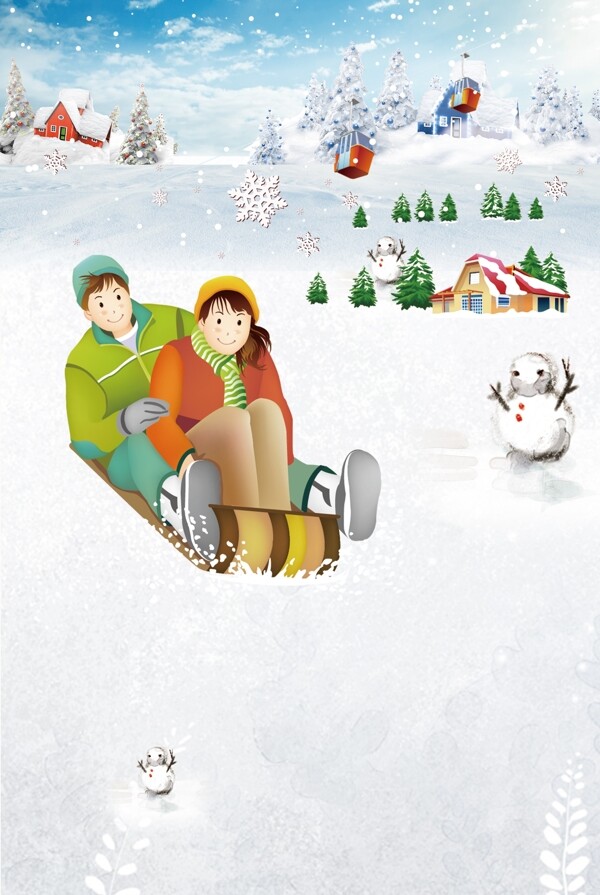 冬季情侣滑雪背景设计