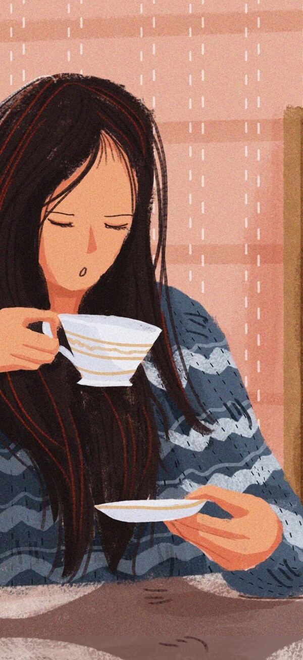 一个人女孩生活喝咖啡