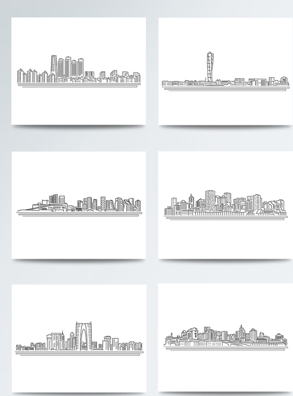 手绘城市建筑图案素材