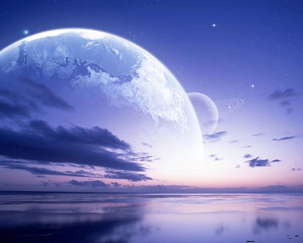 天空月球月亮湖景大海星空蓝色