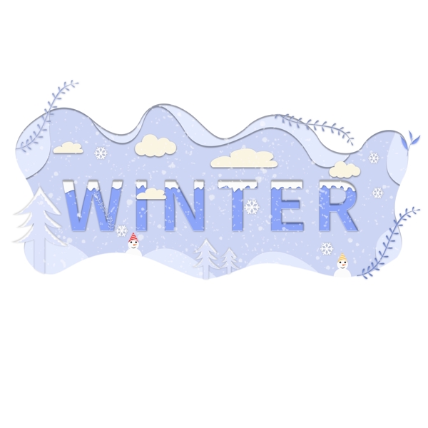 印象剪纸风WINTER冬日元素装饰图案