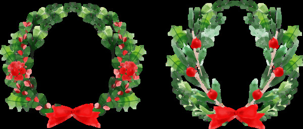 清新红绿色手绘花环装饰元素