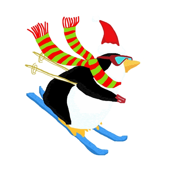 滑雪的企鹅冬季元素设计可商用元素