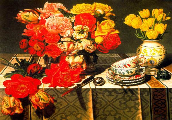 油画桌上的鲜花图片