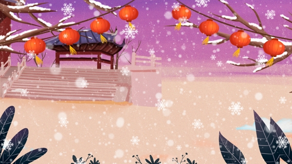 彩绘时尚冬季下雪背景设计
