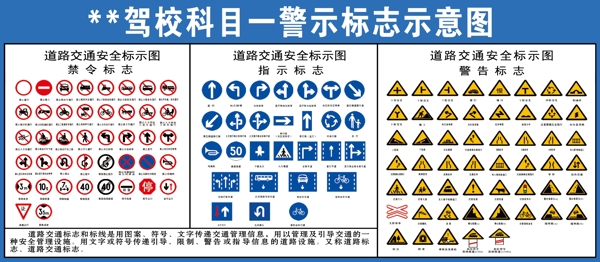 驾校科目一警示标志示意图