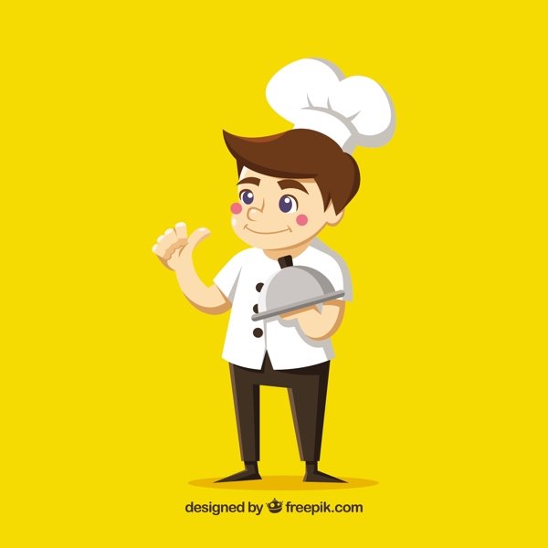 黄色背景与年轻厨师插图矢量素材
