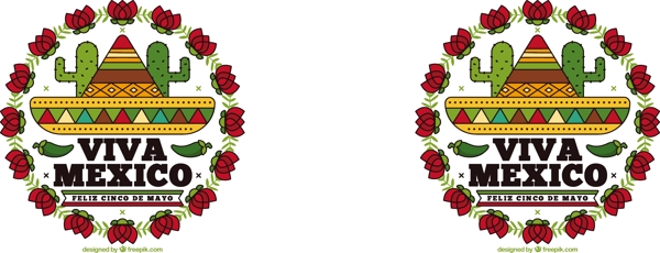 墨西哥背景与帽子和玫瑰