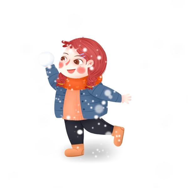 清新冬日大雪中拿着雪球的小女生