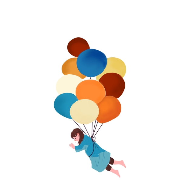 女孩乘上气球飞起来了免抠图