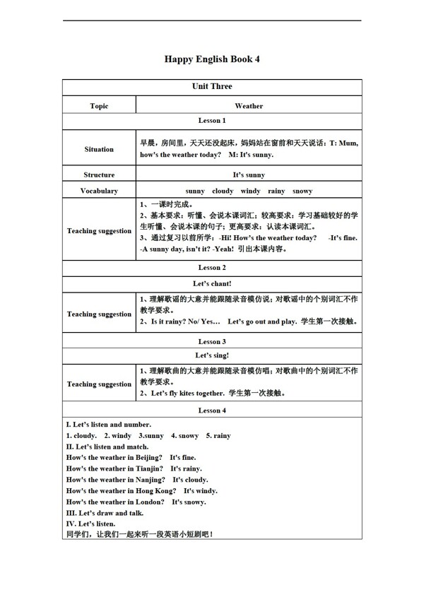 二年级下英语快乐下册教案unit3