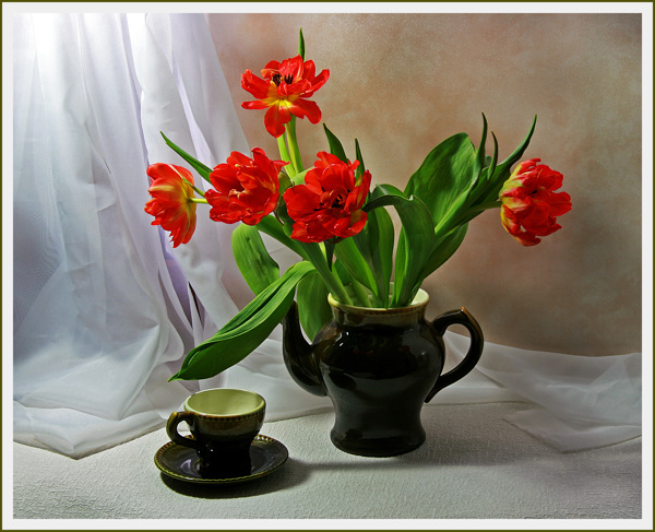 陶罐和花图片