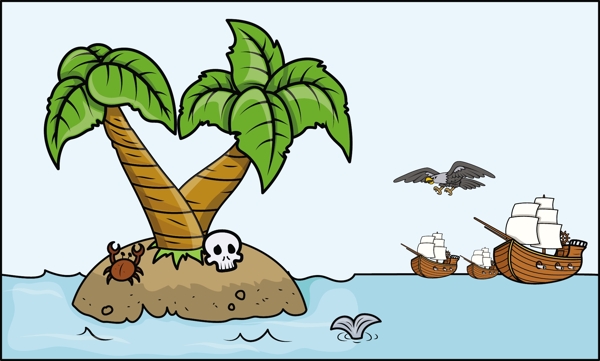 来到金银岛卡通插画矢量的海盗