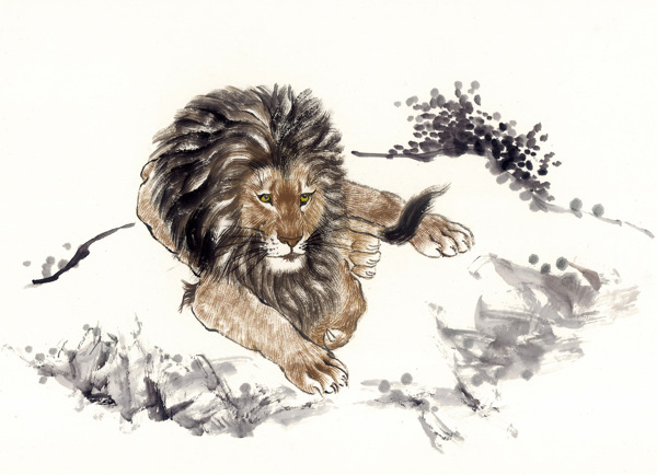 狮子写意动物画国画0011