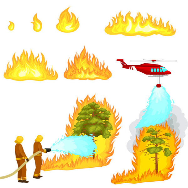 直升飞机和消防员灭火图片