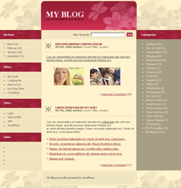 红色花纹博客网页模板