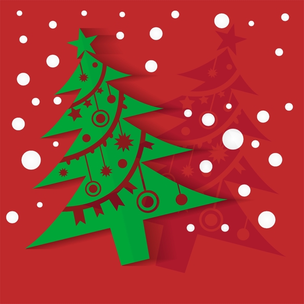 绿色圣诞树与雪花贺卡矢量素材