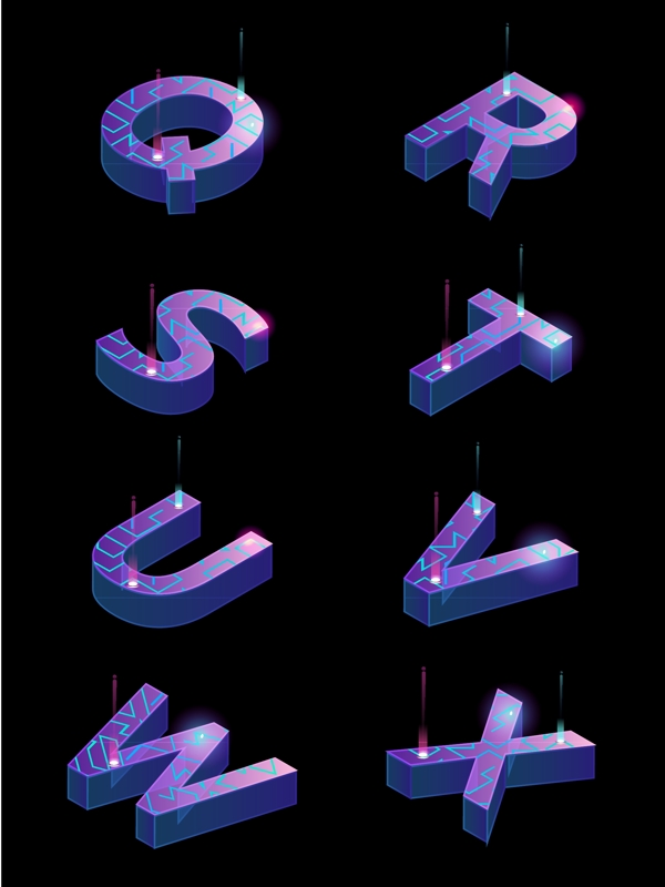 3D立体字母科技风矢量设计元素
