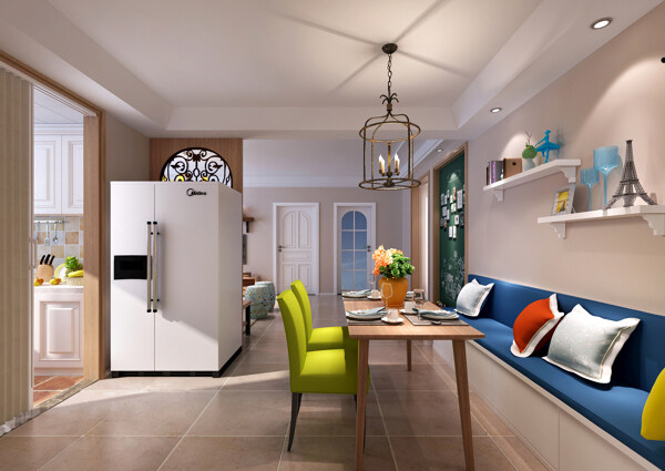 美式小清新蓝色沙发客厅室内装修效果图