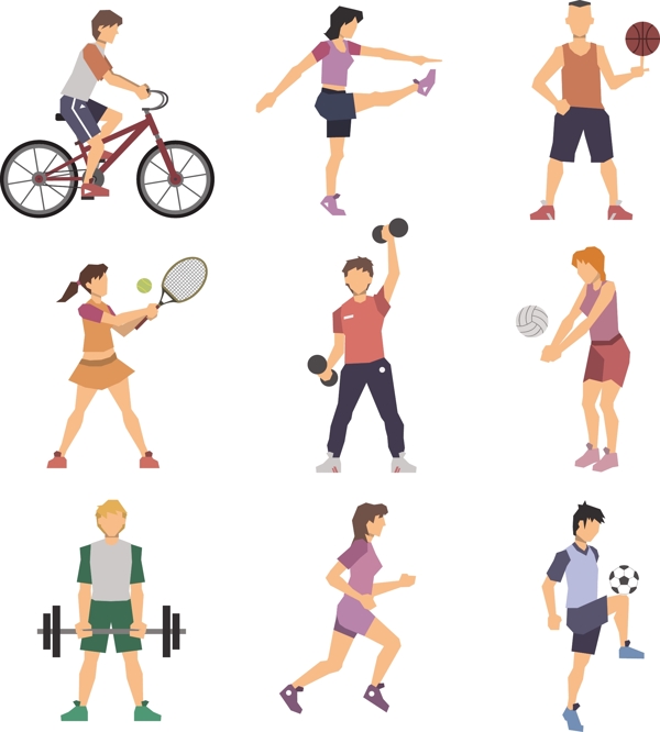运动健身人物矢量打球跑步元素
