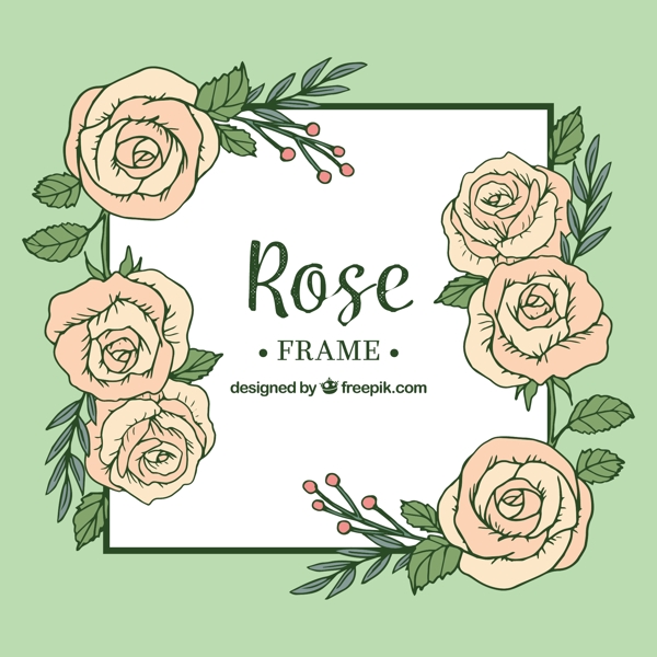柔和色彩的玫瑰花装饰的边框