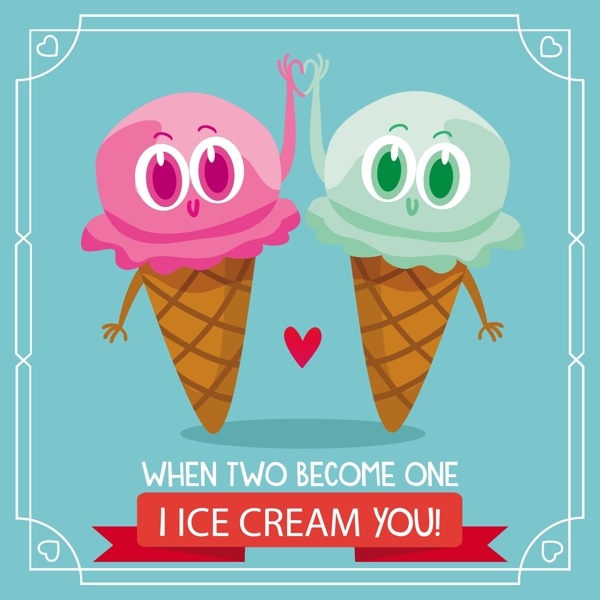 两个冰淇淋背景与爱情报价