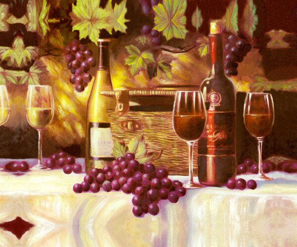 手绘油画葡萄酒