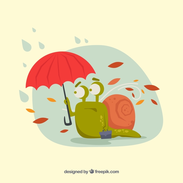 秋季撑伞的蜗牛图片