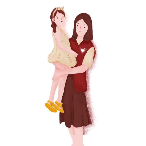 卡通妈妈抱着女儿原创元素