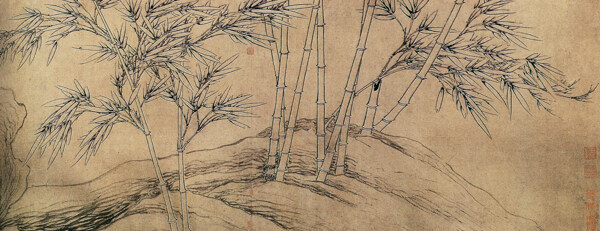 中国花鸟画名家张逊真迹双钩竹及松石图之二