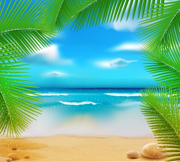 夏日沙滩风景矢量图片