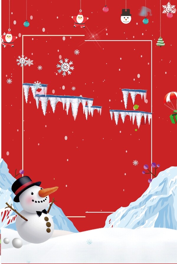 红色圣诞狂欢购雪人背景