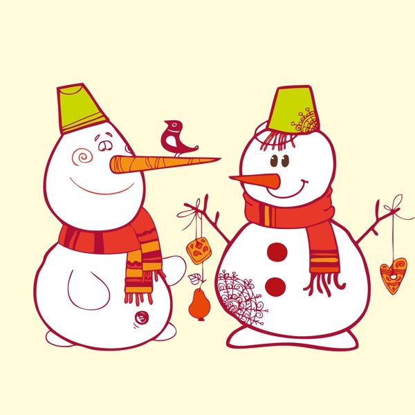 印花矢量图可爱卡通圣诞节雪人水桶免费素材