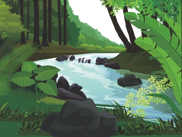 森林小河流水卡通