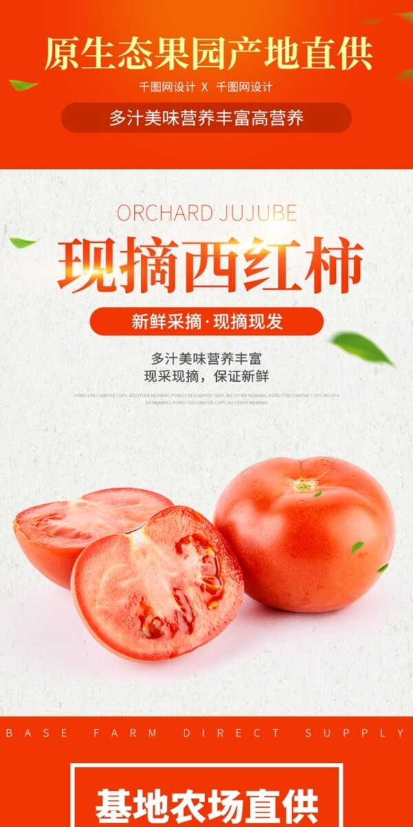 电商详情页简约清新果蔬西红柿番茄绿叶描述