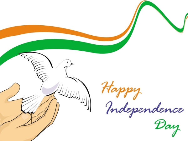 在白色背景的鸽子飞isolatated印度国旗矢量插画