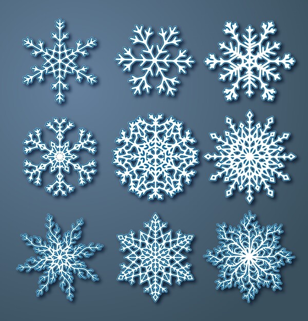蓝色镂空雪花元素矢量装饰图案冬日元素集合