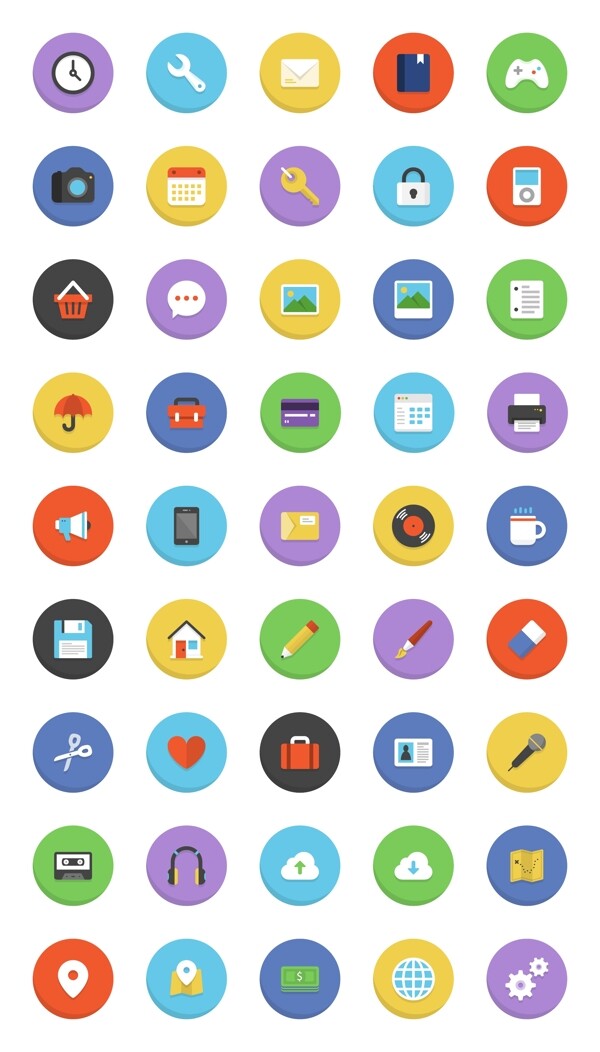 网页彩色扁平icon图标设计素材
